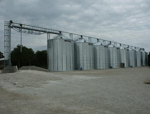 ligne de 8 silos à grain a fond plat avec grain loop
